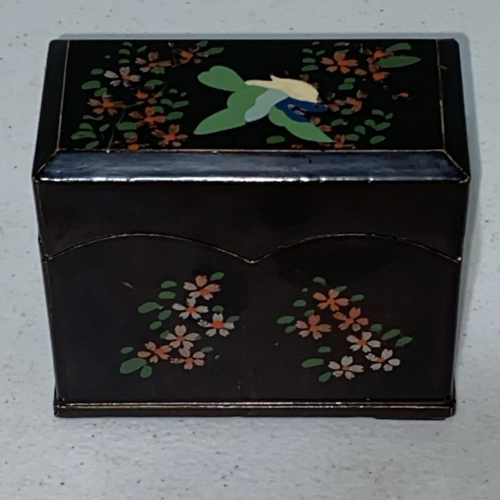 VTG Handmade Lacquerware Box Trading Card Note Holder Made In Occupied Japan 4